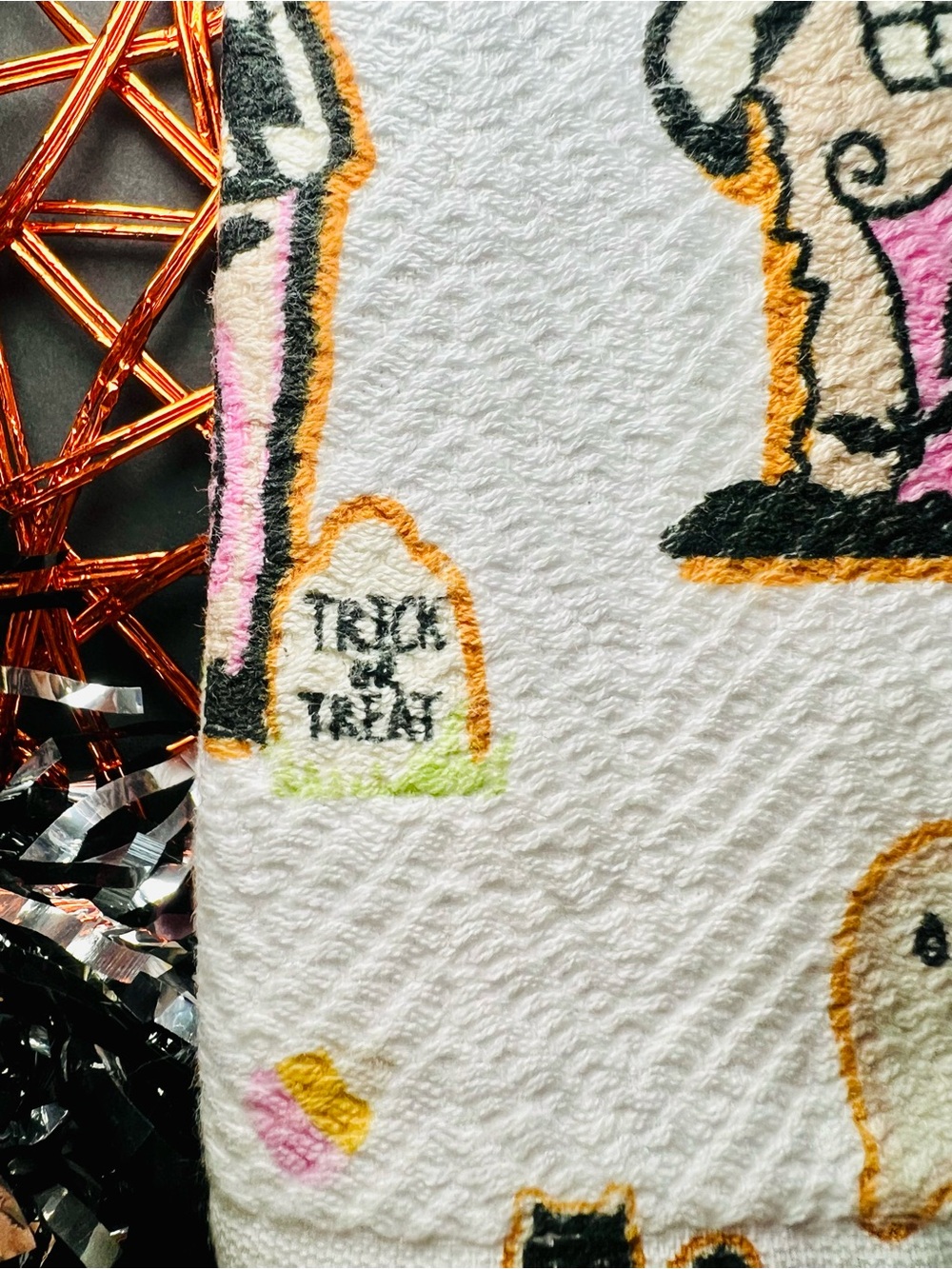 3 Halloween Gingerbread Cottage House Kitchen Towels Ghost Bat Cookies Candy - Picture 6 of 10